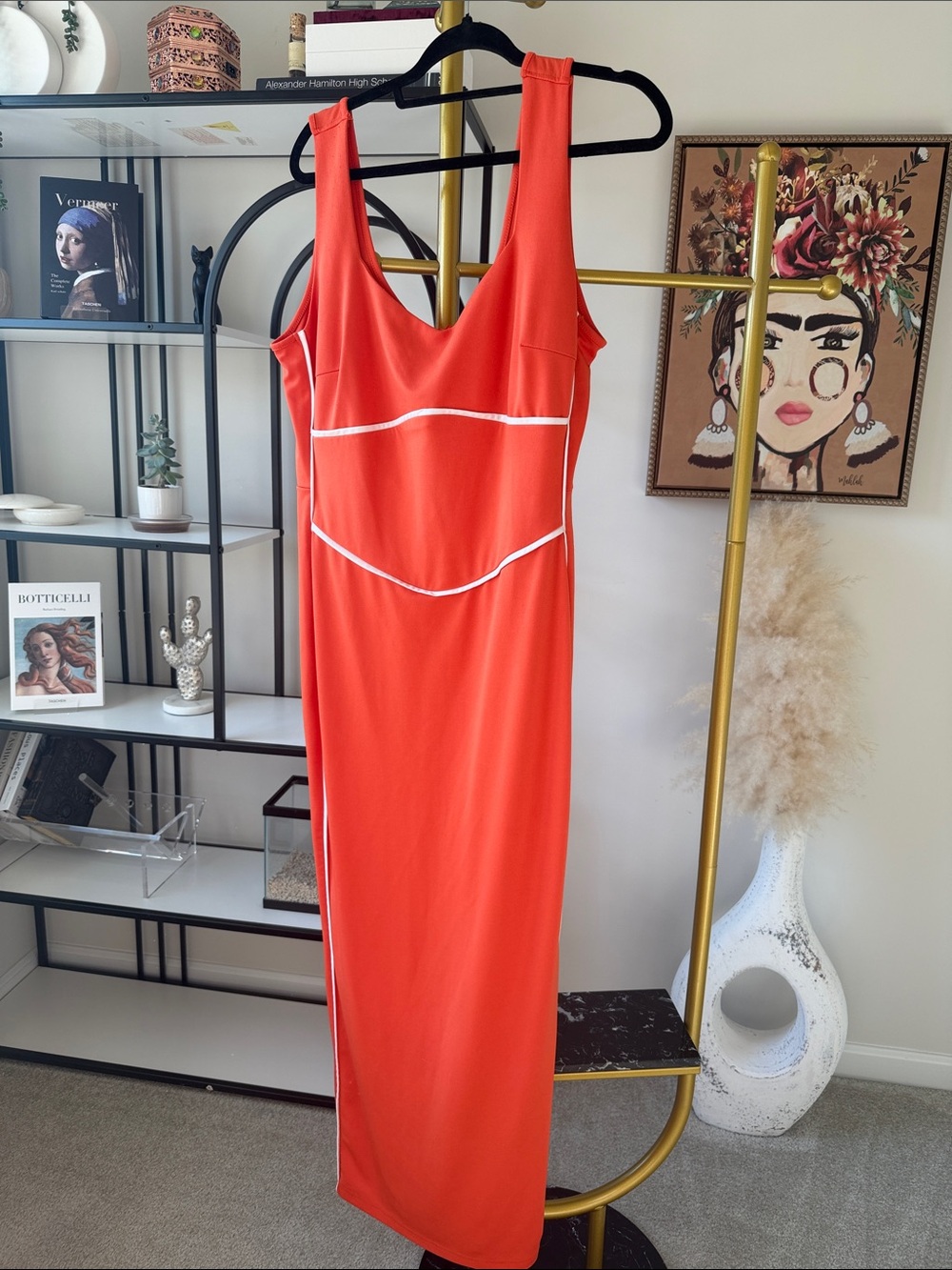 Bold Red Maxi Dress with White Piping